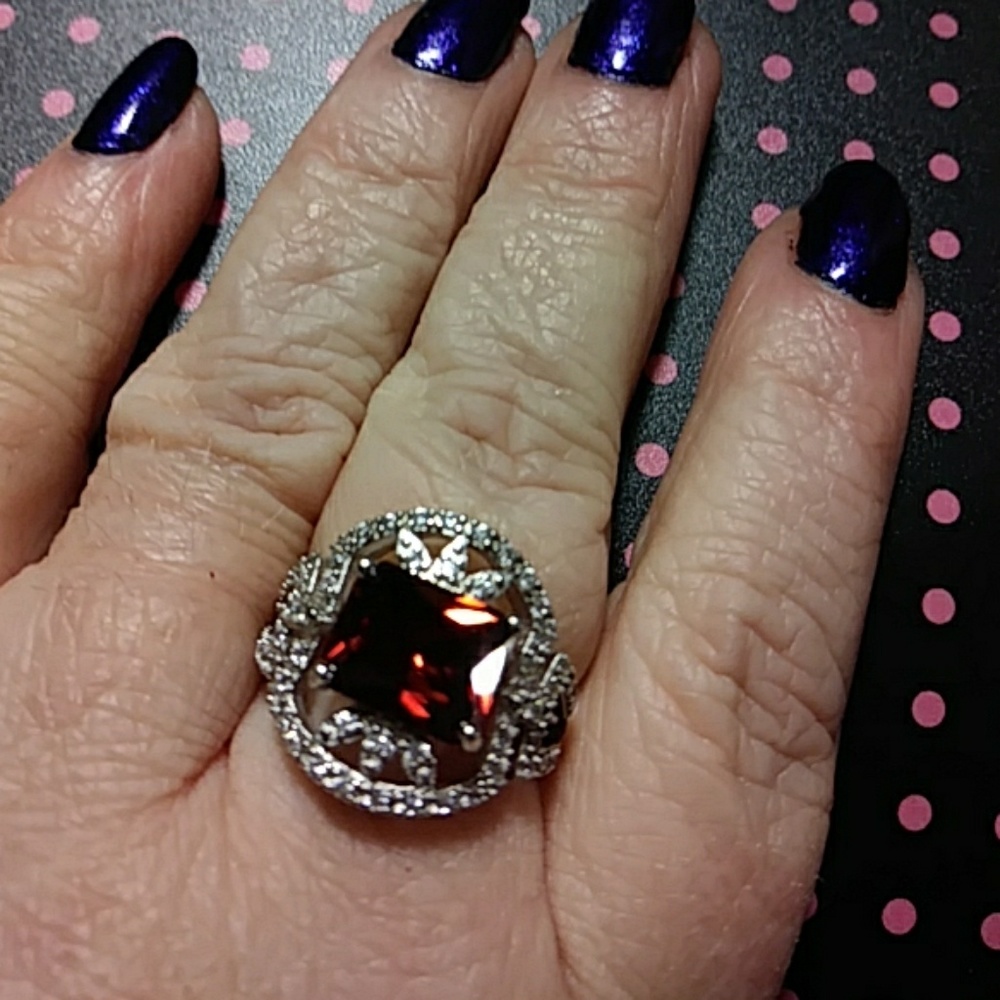 SOLD Sz7 Garnet and sapphire ring Sterling silver